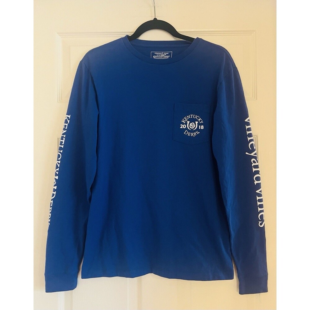 Vineyard Vines Kentucky Derby Shirt XS Blue Long Sleeve Pocket Graphic Tee 2018